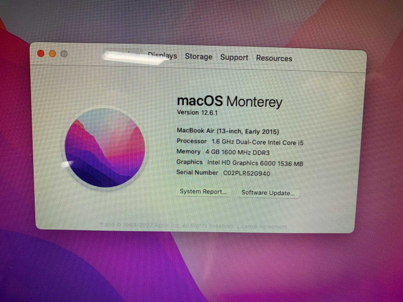 MacBook Air 13-inch Early 2015 with i5 CPU 4GB RAM & 128GB Storage  -