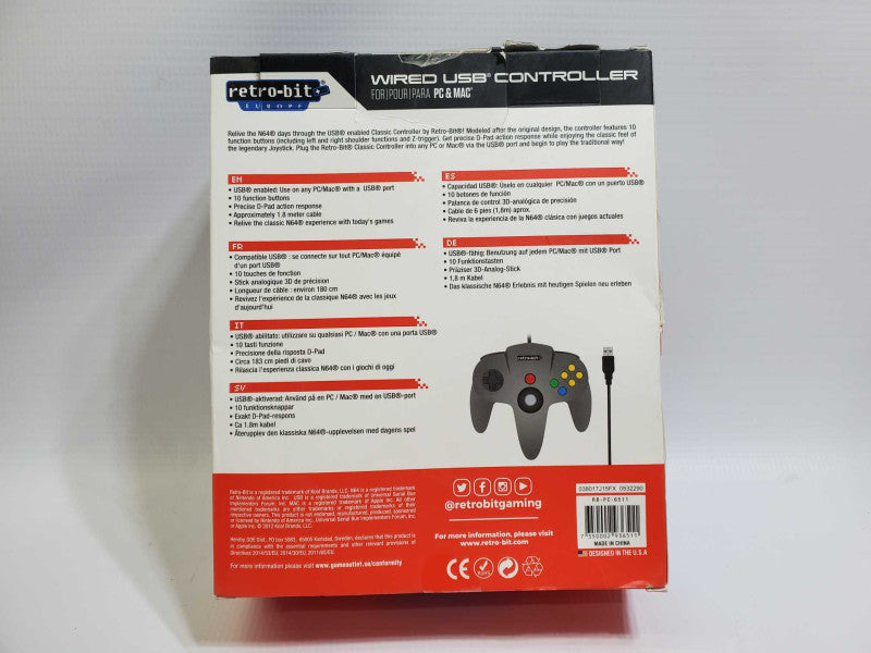 RETRO-BIT WIRED USB CONTOLLER for PC and MAC N64 design OpenBox