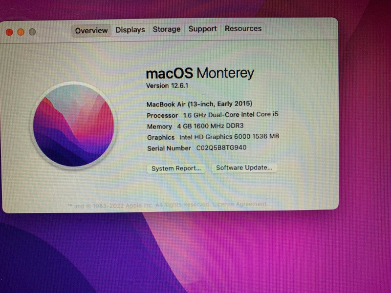 MacBook Air 13-inch Early 2015 with i5 CPU 4GB RAM & 128GB Storage -