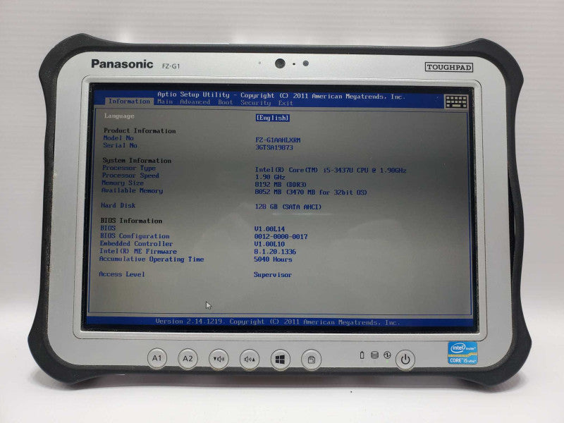 Panasonic ToughPad FZ-G1 i5-3437U 1.9GHz 8GB DDR3 128GB Storage (WIPED) |