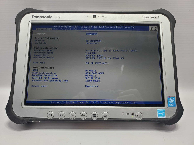 Panasonic Toughpad FZ-G1, i5-4310U 2.0GHz 8GB DDR3 256GB Storage (WIPED) |