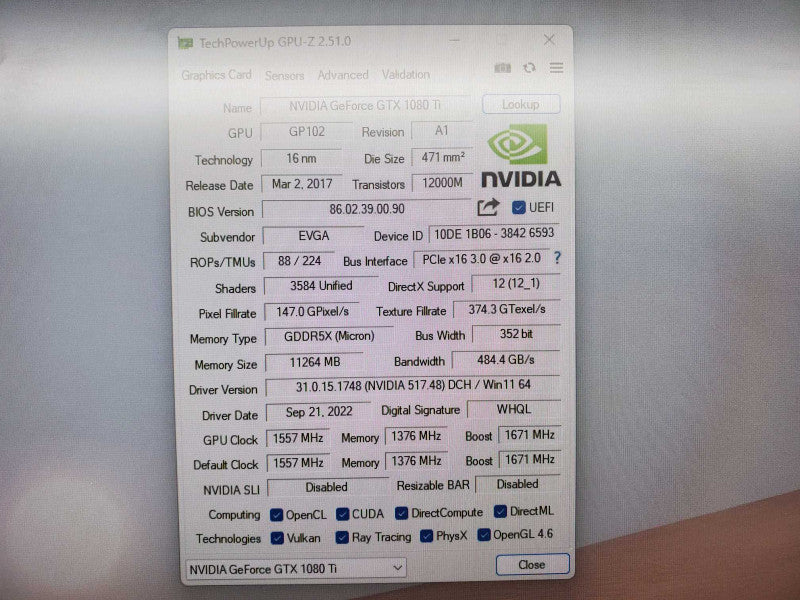 EVGA GeForce GTX 1080 Ti SC2 11GB GDDR5X Graphics Card (
