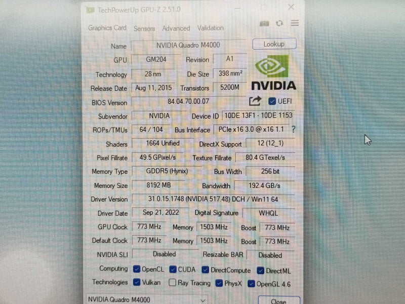 Nvidia PNY Quadro M4000 8GB GDDR5 Quad-DisplayPort Graphics Card  _