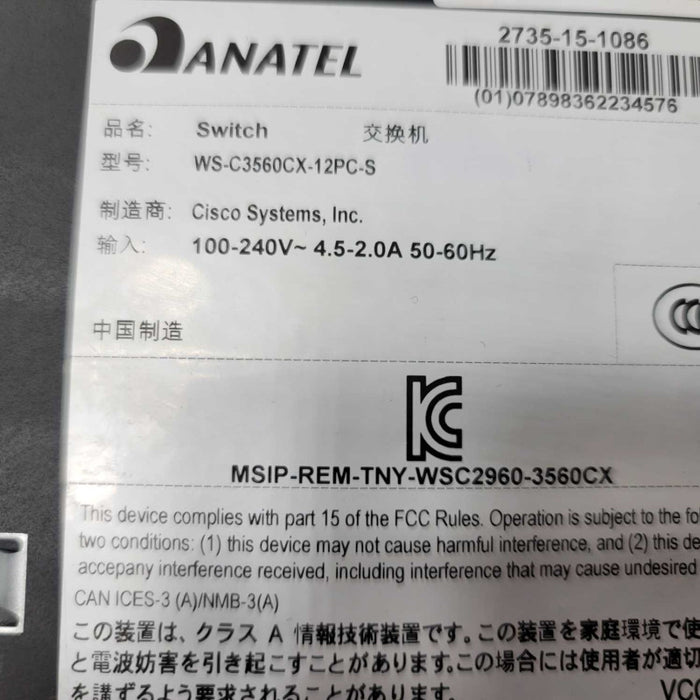 Cisco Catalyst WS-C3560CX-12PC-S 12-Port Ethernet Switch 3560-CX