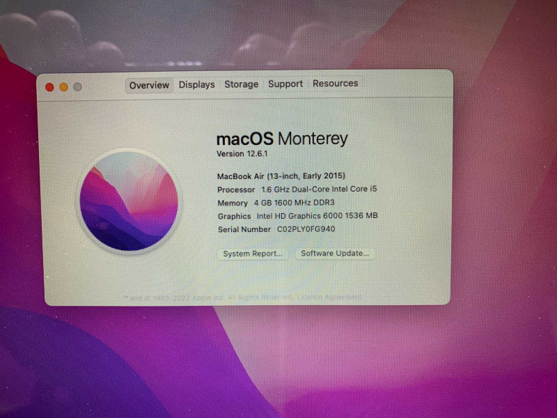 MacBook Air 13-inch Early 2015 with i5 CPU 4GB RAM & 128GB Storage -