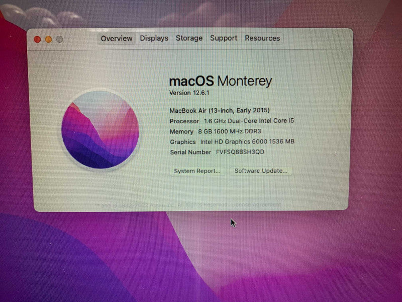 MacBook Air 13-inch Early 2015 with i5 CPU 8GB RAM & 128GB Storage  -