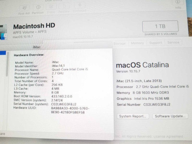 iMac 21.5\\" - L.2013 A1418, i5-4570R 2.7GHz/8GB, Intel Iris Pro, 1TB HDD, ~