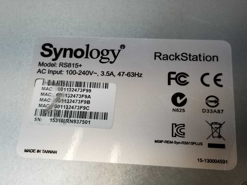 Synology Rackstation RS815+ Scalable NAS - No HDDs, Powers on, AS-IS _