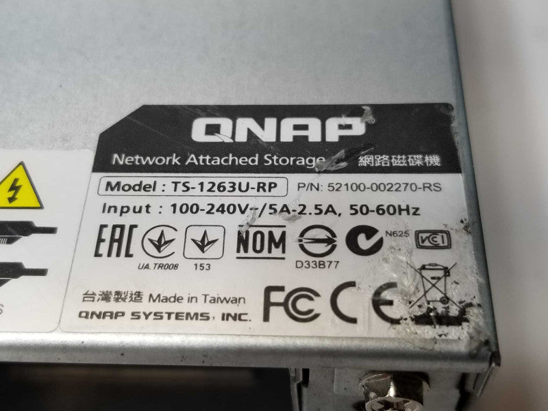 QNAP TS1263U-RP, 8GB RAM, LAN-10G1SR-U SFP Card, No HDD/PSU AS-IS _