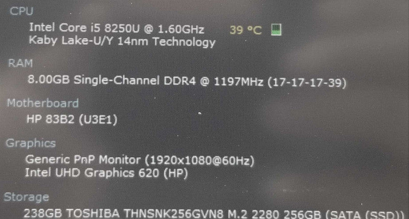 HP EliteBook 850 G5, 15.6\\" i5-8250U 1.6GHz/8GB DDR4, 240GB SSD, READ* ~
