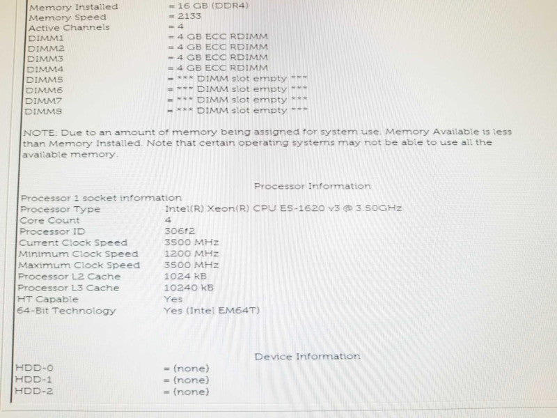 Dell Precision T5810, E5-1620(v3) 3.50GHz QC/16GB DDR4, NO HDDs, READ* ~
