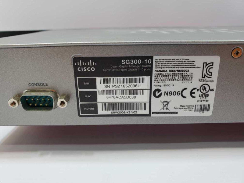 Cisco SG300-10 10-Port Gigabit Managed Network Switch. ~
