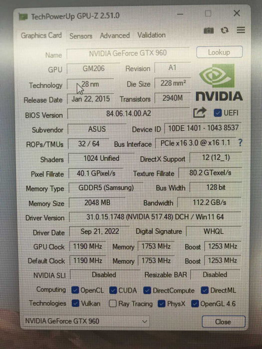 ASUS TURBO GTX 960 OC TURBO-GTX960-OC-2GD5