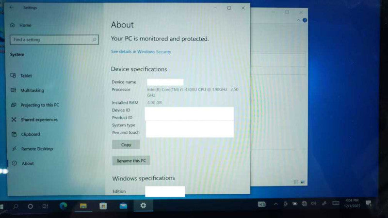 Microsoft Surface 1601 10.3\\" i5-4300U@1.9GHz 4GB DDR4 64G SSD READ [
