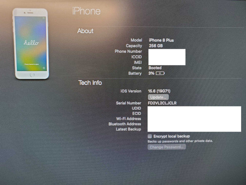 Apple iPhone 8 Plus - 256 GB - White [Activation Lock - For Parts Only] (