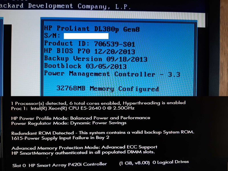 HP ProLiant DL380p Gen8 Xeon E5-2640 @ 2.5GHz 32GB RAM P420i - No HDD +