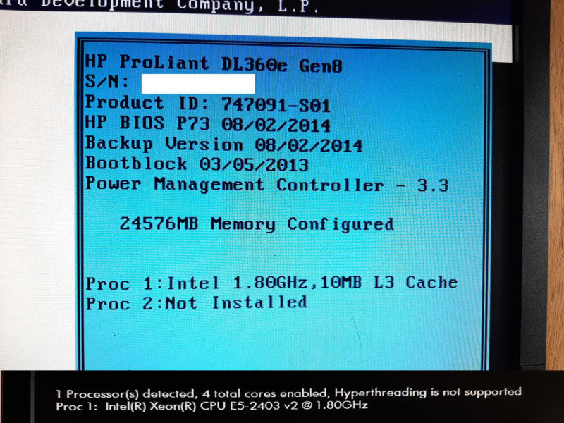 HP ProLiant DL360e Gen8 Xeon E5-2403v2 @ 1.8GHz 24GB RAM - No HDD/Controller +