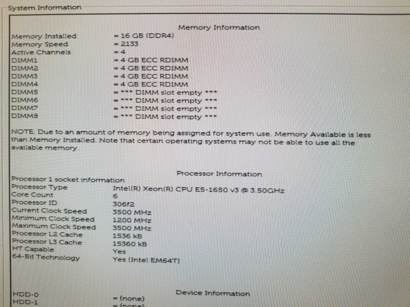 Dell Precision T5810 Xeon E5-1650 v3 3.5GHz 16GB ECC DDR4 NO GPU No HDD ~