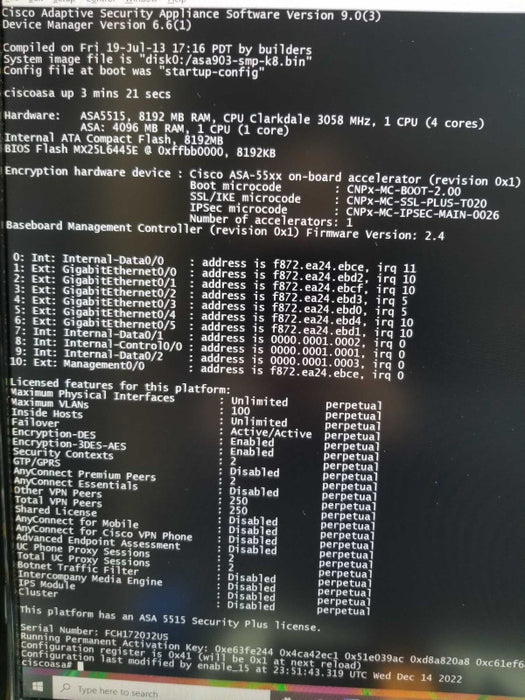 Cisco ASA5515-X Firewall with Security Plus License ~