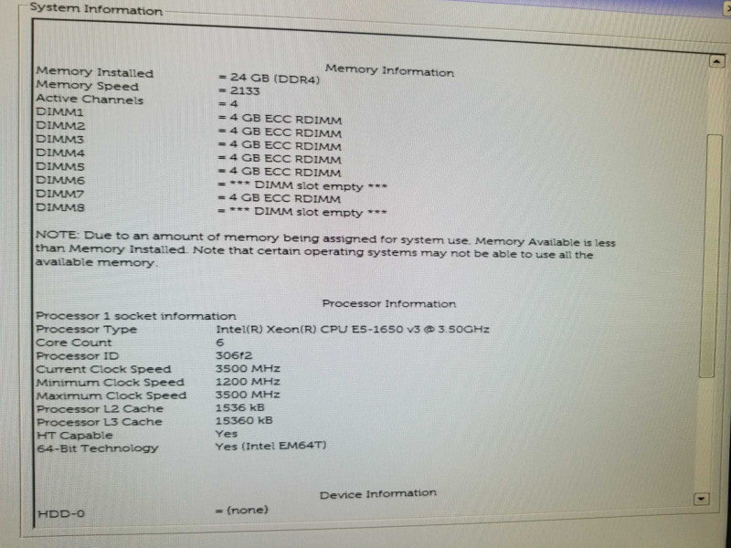 ell Precision T5810 Xeon E5-1650 v3 3.5GHz 24GB ECC DDR4 NO GPU No HDD ~