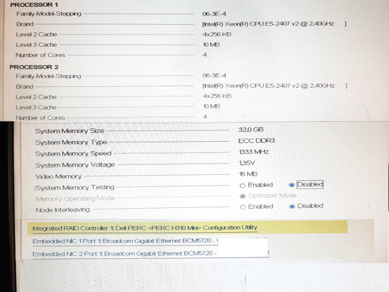 Dell PowerEdge R520 2x Xeon E5-2407v2 @ 2.4GHz 32GB RAM PERC H310 Mini -No HDD +