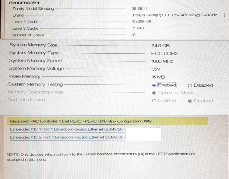 Dell PowerEdge R320 1x Xeon E5-2470v2@2.4GHz 24GB RAM PERC H310 Mini -No HDD +