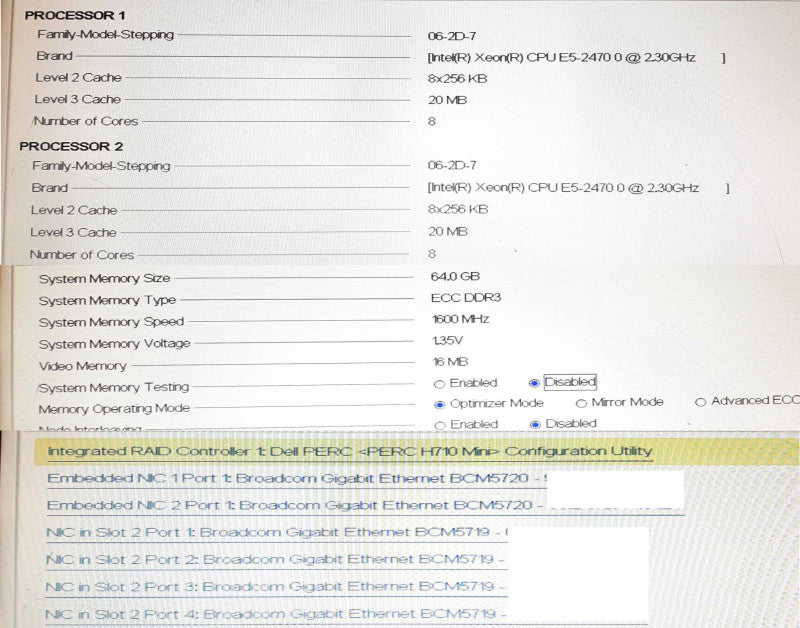 Dell PowerEdge R420 2x Xeon E5-2470 @ 2.3GHz 64GB RAM PERC H710 Mini - No HDD +