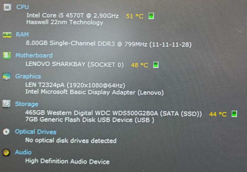 Lenovo ThinkCentre M93P Core i5-4570T @ 2.9GHz 8GB Ram 250GB SSD (