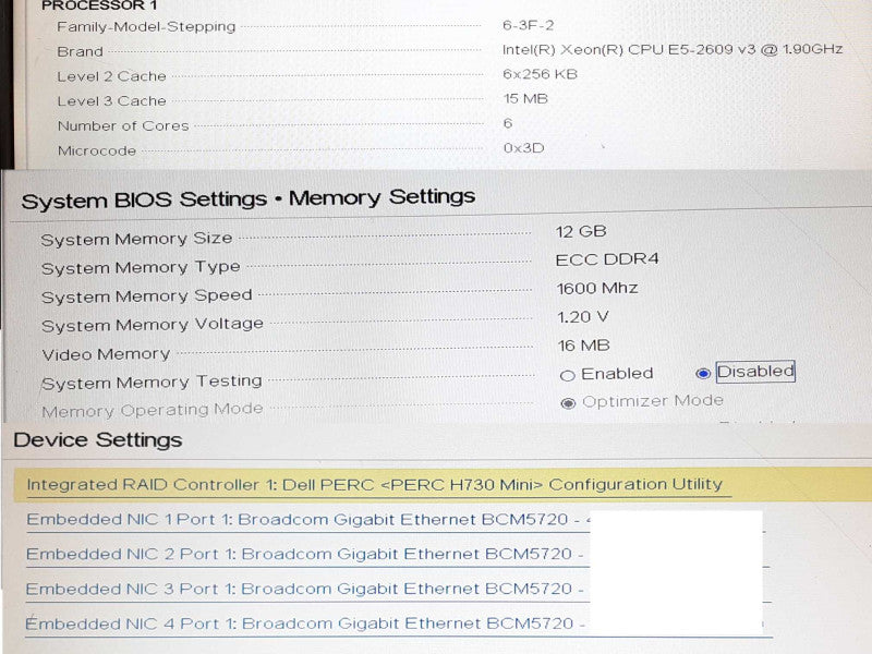 Dell PowerEdge R530 1x Xeon E5-2609v3 @1.9GHz 12GB RAM PERC H730 Mini -NO HDD  +