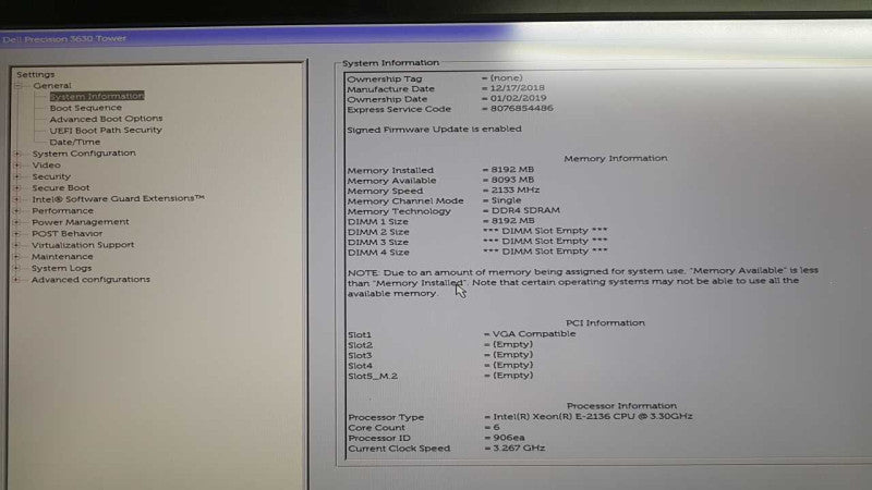 Dell Precision 3630 Xeon E-2136 @ 3.30ghz / 8gb ram ecc ddr4 / READ #