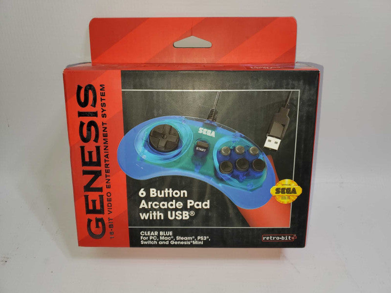 Retro-Bit Official USB Controller 6-Button for Sega Genesis Mini, PC/Mac Blue