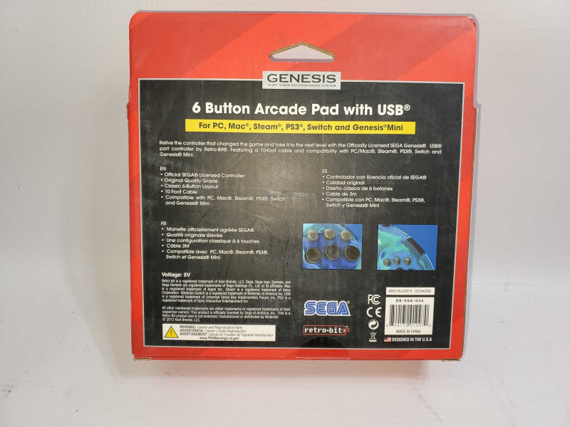 Retro-Bit Official USB Controller 6-Button for Sega Genesis Mini, PC/Mac Blue