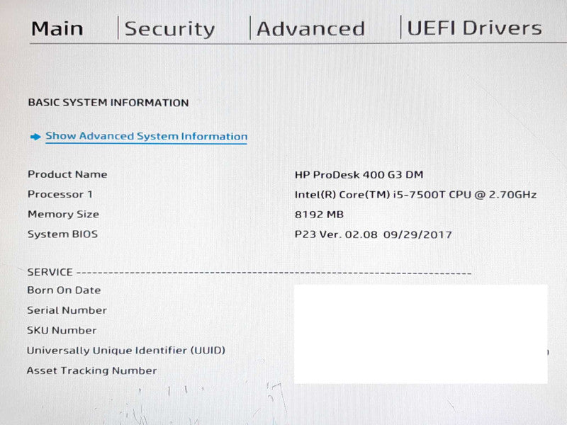 HP ProDesk 400G3 DM i5-7500T @ 2.7GH=z 8GB RAM - NO HDD +