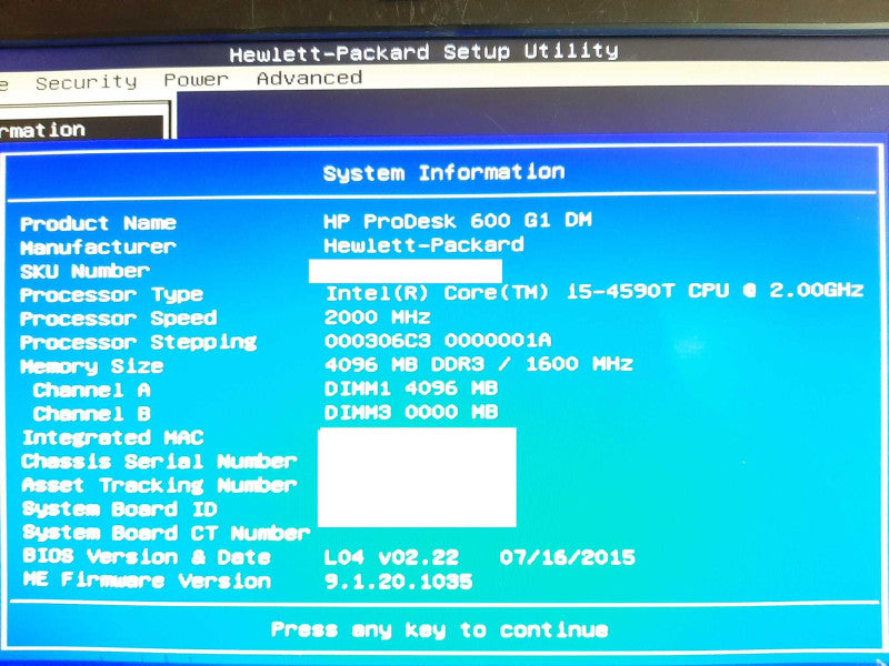 HP Prodesk 600 G3 DM i5-4590T @ 2.0GHz 4GB RAM - NO HDD +