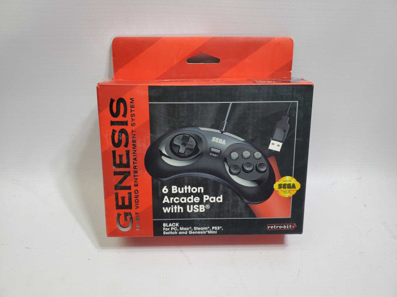 Retro-Bit Official USB Controller 6-Button for Sega Genesis Mini, PC/Mac black