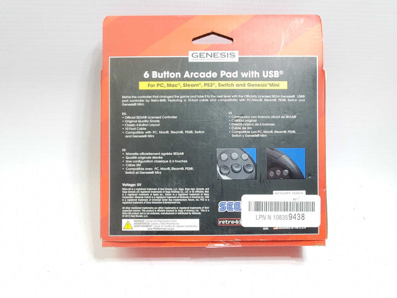 Retro-Bit Official USB Controller 6-Button for Sega Genesis Mini, PC/Mac black