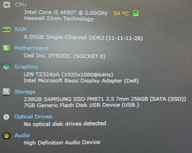 Dell Optiplex 9020 Core i5-4590T @ 2.0GHz 8GB Ram 250GB SSD (