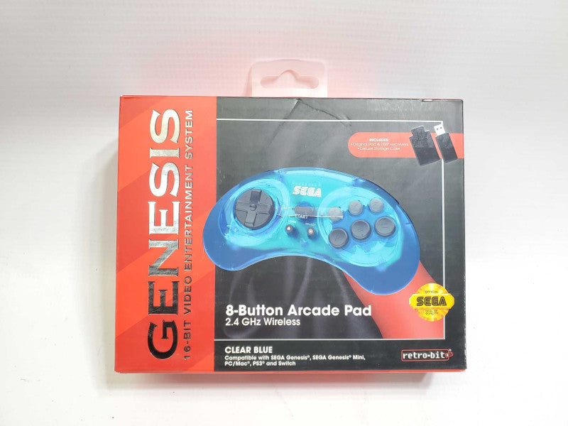 Retro-Bit GENESIS 8-Button Wireless Arcade Pad - Clear Blue