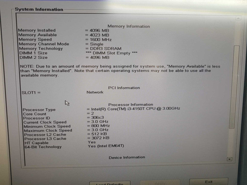 Dell Optiplex 3020M Core i3-4150T 3.0GHz 4GB RAM, NO HDD #