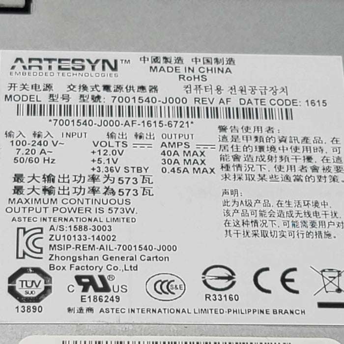 HP ARTESYN 814665-001 HPE MSA 2040 595 WATT Power Supply