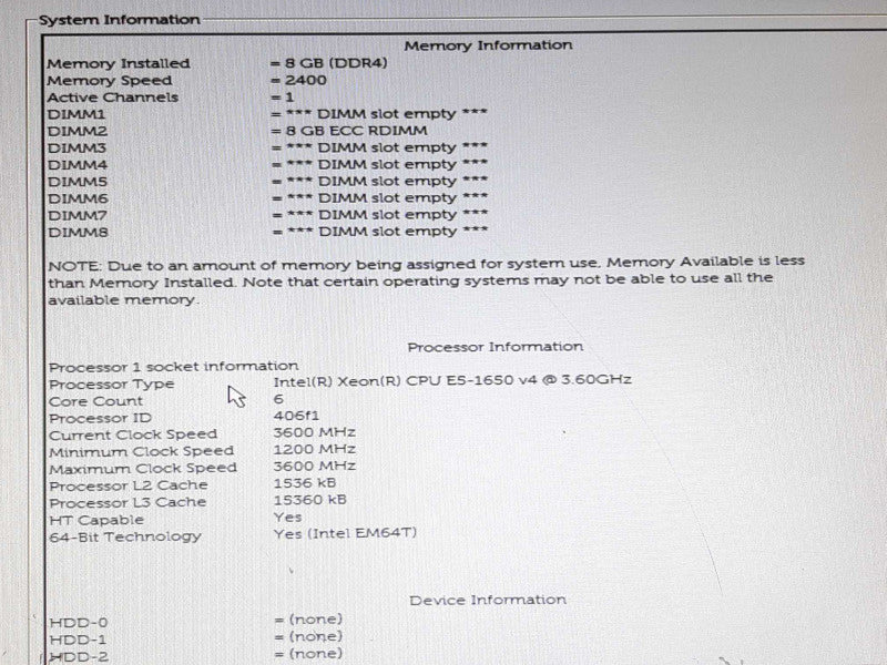 Dell Precision Tower 5810 Xeon E5-1650 v4 @ 3.6GHz 8GB RAM - No HDD / GPU / OS+