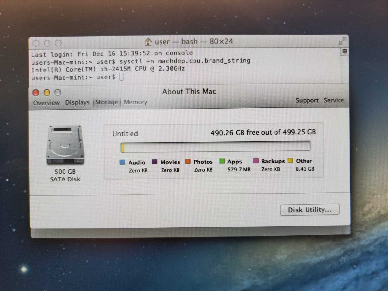 Mac Mini 2011 A1347 [Core i5-2415M @ 2.3GHz - 4GB Ram - 500GB HDD - READ] (