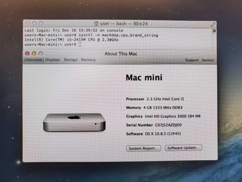 Mac Mini 2011 A1347 [Core i5-2415M @ 2.3GHz - 4GB Ram - 500GB HDD - READ] (