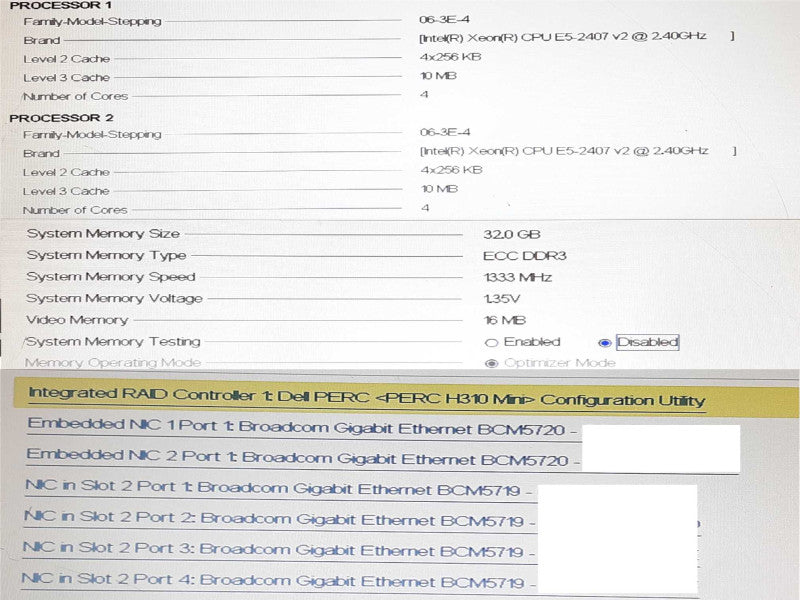 Dell PE R420 2x Xeon E5-2407v2@2.4GHz 32GB RAM PERC H310Mini -No HDD/Caddies +