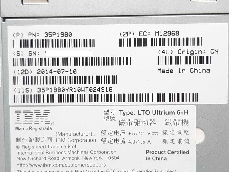 IBM 35P1980 LTO ULTRIUM 6-H SAS TAPE DRIVE LTO-6 +