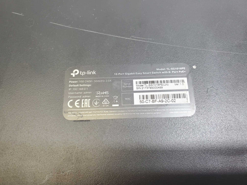 TP-LINK tl-sg1016PE 16-Port Gigabit Easy Smart PoE Switch with 8-Port PoE+