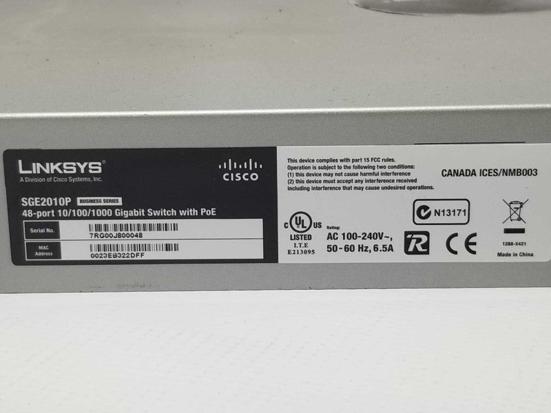 Linksys SGE2010P 48-port 10/100/1000 Gigabit Switch with PoE _