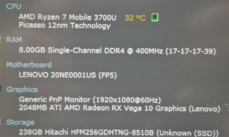 Lenovo ThinkPad E495 14\\" AMD Ryzen 7-3700U 2.3GHz/8GB DDR4, 240GB SSD. ~