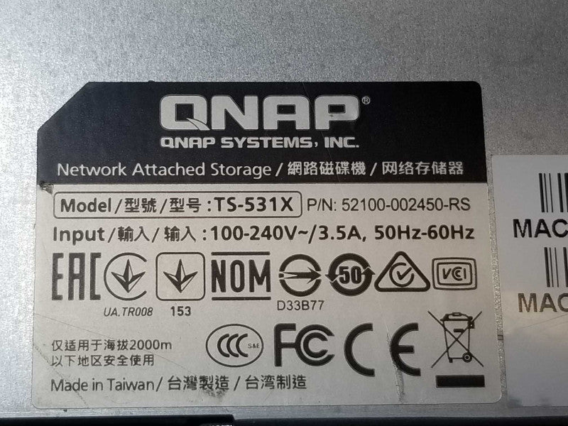 QNAP TS-531X 5 Bay Network Attached Storage NAS 2x 2TB HDD  _