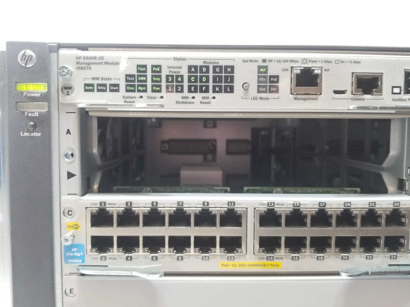 HP switch 5412Rzl2 J9851A with 2x HP 24P Gig-T J9986A zl2 v3 modules. 2x PSU. _